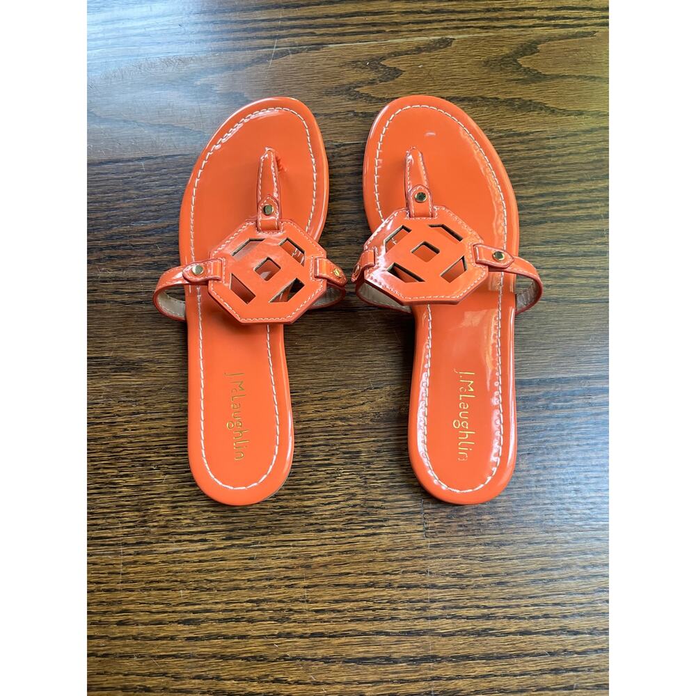 J. McLaughlin Orange Medallion Patent Leather Lucy Sandals Sz. 7.5 sopamine